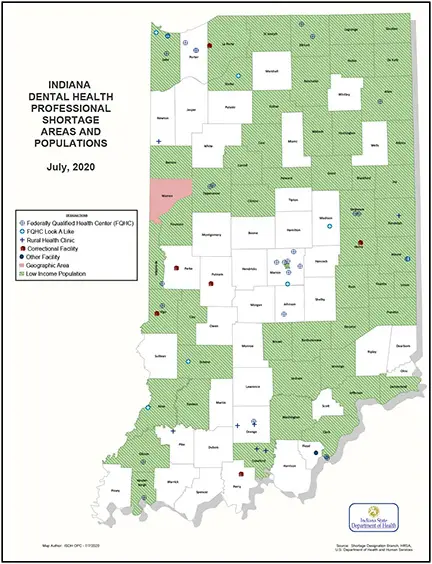 Dental Health Professional Shortage map